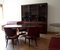 Vintage Italian Desk with Chairs and Bookcase in Burgundy Imitation Leather and Brass by Umberto Mascagni, 1950, Set of 5 2