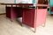 Vintage Italian Desk with Chairs and Bookcase in Burgundy Imitation Leather and Brass by Umberto Mascagni, 1950, Set of 5 26