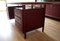 Vintage Italian Desk with Chairs and Bookcase in Burgundy Imitation Leather and Brass by Umberto Mascagni, 1950, Set of 5 28
