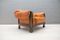 Large Leather & Wood Lounge Chair, 1960s 1