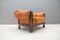 Large Leather & Wood Lounge Chair, 1960s, Image 1