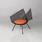 Italian Black Metal Chair with Red and Orange Checkered Cushion, 1980s 2
