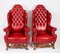 Set of Crimson Leather Chippendale Armchairs, 1920 2