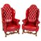 Set of Crimson Leather Chippendale Armchairs, 1920 1