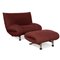 Fabric Chair in Wine Red with Stool by Rolf Benz, Set of 2 1