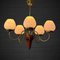 Mid-Century Modern Scandinavian Chandelier in Brass with Glass and Birch, Sweden, 1950s 2
