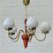 Mid-Century Modern Scandinavian Chandelier in Brass with Glass and Birch, Sweden, 1950s 3