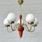 Mid-Century Modern Scandinavian Chandelier in Brass with Glass and Birch, Sweden, 1950s 1