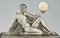 Raymonde Guerbe, Art Deco Seated Lady Holding a Ball, 1930s, Metal with Onyx Base 8