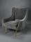 Mid-Century Grey Velvet Lounge Chair attributed to Isa Bergamo, Italy, 1950s, Image 1