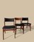 Dänische Esszimmerstühle mit schwarzem Lederbezug & Teak, 1960er, 3er Set 4