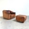 DS47 Armchair with Stool in Leather from de Sede, 1970s, Set of 2 1