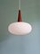 Lampe à Suspension Vintage en Opaline Blanche et Teck, 1960 8