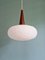 Lampe à Suspension Vintage en Opaline Blanche et Teck, 1960 1
