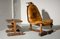 Brazilian Patched Leather Lounge Chair with Table, 1960s, Set of 2 2