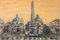 Pino Romanò, An Afternoon in Piazza del Popolo, Oil Painting, 1990s 1