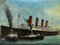 British Artist, Tugboats Egerton and Wellington Docking the RMS Mauretania Ship at Liverpool Dock, Oil on Canvas, Framed 2