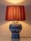Large Blue and White Hand-Painted Table Lamp with New Terracotta Silk Lampshade from Royal Delft, 1948 14