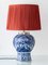 Large Blue and White Hand-Painted Table Lamp with New Terracotta Silk Lampshade from Royal Delft, 1948 1