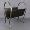 Magazine Rack in Black Leather and Satin Metal from Porada, 1980s 1