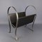 Magazine Rack in Black Leather and Satin Metal from Porada, 1980s 4