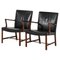 Mahogany and Leather Armchairs from Hans Wegner, 1950s, Set of 2 1