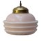 French Pink Reeded Clichy Glass Pendant Lamp 1