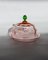 Vintage Glass Cloche Dish with Plate in Pink and Green Glass with Engraved Floral Decor, Italy, 1930s, Image 5