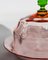 Vintage Glass Cloche Dish with Plate in Pink and Green Glass with Engraved Floral Decor, Italy, 1930s, Image 4