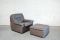Swiss Grey Leather Lounge Chair & Ottoman from de Sede, 1980s 1