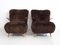 Armchairs in Wood & Brown Sheepskin, 1940s, Set of 2 1