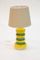 Lámpara de mesa de cerámica vidriada verde y amarilla, años 70, Imagen 1