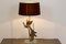 Sculptural Gilt Metal and Travertine Peacock Table Lamp, 1970s 5