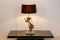 Sculptural Gilt Metal and Travertine Peacock Table Lamp, 1970s 2