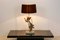 Sculptural Gilt Metal and Travertine Peacock Table Lamp, 1970s, Image 2