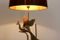 Lámpara de mesa Pavo real escultural de travertino y metal dorado, años 70, Imagen 6