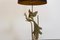 Lámpara de mesa Pavo real escultural de travertino y metal dorado, años 70, Imagen 9