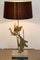 Sculptural Gilt Metal and Travertine Peacock Table Lamp, 1970s 3