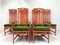 Vintage Red Bamboo and Green Velvet Dining Chairs from Mcguire, Set of 6 2