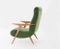 Italian Mid-Century Oak & Green Velvet Armchair, 1950s 7