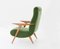 Poltrona Mid-Century in quercia e velluto verde, anni '50, Immagine 7