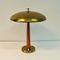 Swedish Brass & Teak Round Table Lamp, 1940s 1