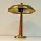 Swedish Brass & Teak Round Table Lamp, 1940s 4