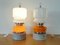 Vintage Orange and White Glass Table Lamps on Stone Pedestal, Set of 2 2