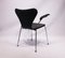 Sedia modello 3207 Seven in pelle nera di Arne Jacobsen per Fritz Hansen, anni '80, Immagine 3