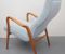 Cherrywood Lounge Chair with Light Blue Upholstery, 1950s, Image 9