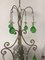 Lámpara de araña italiana vintage de cristal con gotas de cristal de Murano verde, Imagen 11