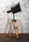 Vintage Black Industrial Spotlight on Wooden Tripod, Image 15