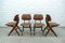 Teak and Caramel Leatherette Dining Chairs by Louis van Teeffelen for WéBé, 1960s, Set of 4, Image 4