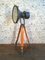 Vintage Grey Factory Spotlight with Wooden Tripod Base, Image 1